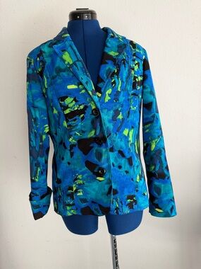 Vibrant Abstract Erin Blue & Green Button Blazer